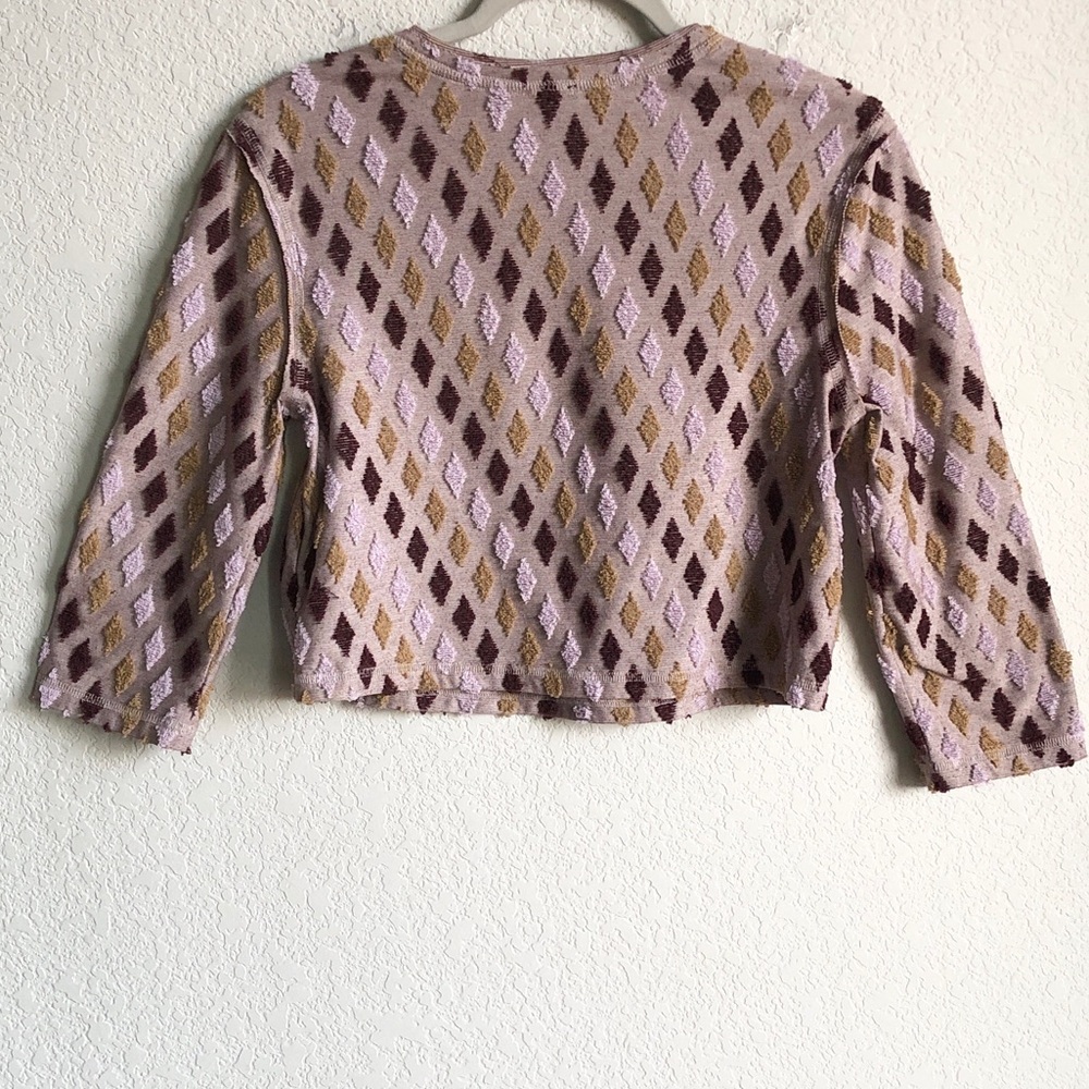 Free People Magic Carpet Cropped Tee Mauve Embroidered 3/4 Sleeve - Picture 6 of 14